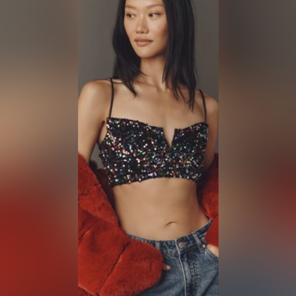 Anthropologie The Eve Sequin Bralette Notched Neckline Adjustable Straps EUC XS👍
